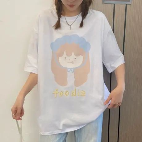 原宿风短袖t恤女2021宽松韩版学生纯棉半袖设计感小众上衣服ins潮商品大图