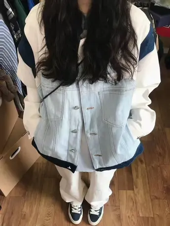 vintage牛仔外套女2022春秋设计感小众高级感上衣开衫棒球服潮ins图片