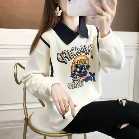 早秋设计感小众卫衣女春秋韩版宽松薄款假两件翻领polo衫上衣外套图片