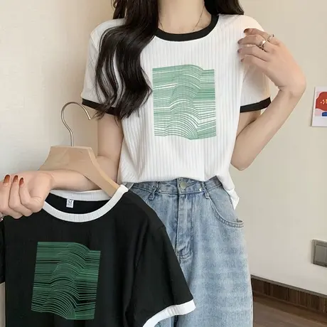 短袖T恤女2023新款夏季百搭韩版宽松设计感小众打底衫短款上衣潮商品大图