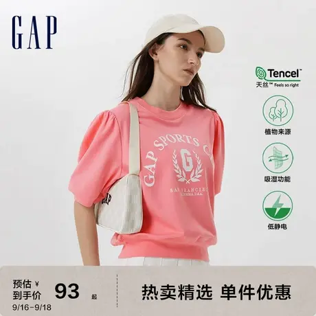 Gap女装夏季新款LOGO天丝泡泡袖吸湿短袖卫衣660962宽松正肩上衣图片