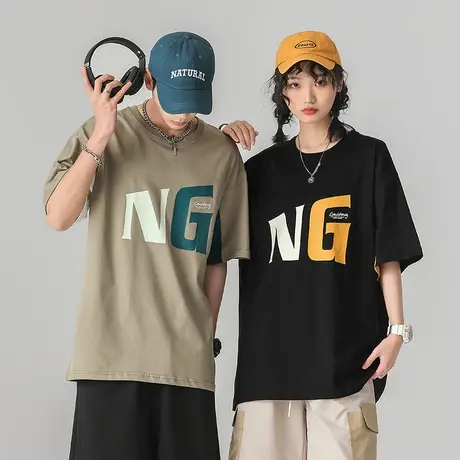 潮流潮牌痞帅气情侣装夏装体恤男士字母印花短袖t恤男款圆领上衣商品大图