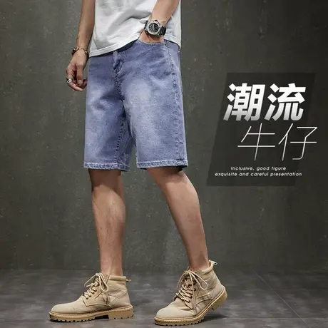 夏装男生五分休闲牛仔短裤夏季薄款男士宽松潮牌中裤子外穿大裤衩商品大图