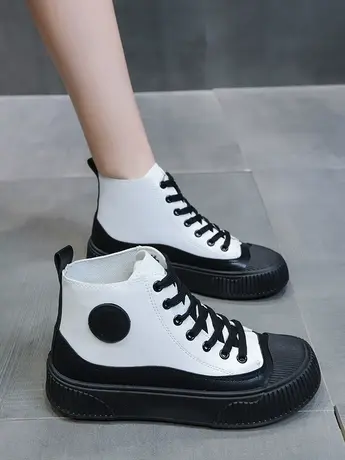 高帮鞋女时尚女鞋2023新款小白鞋女百搭鞋子女春秋ins潮休闲板鞋商品大图