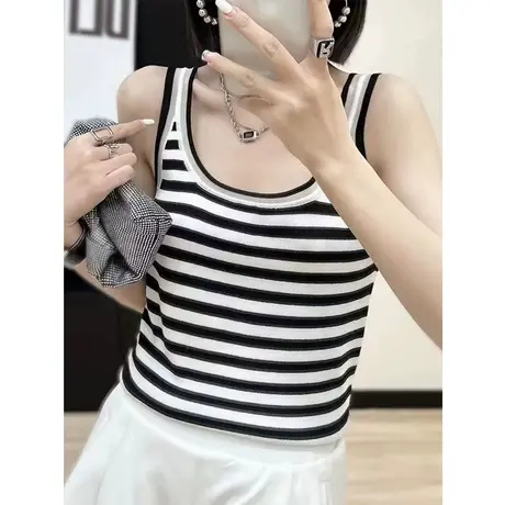 条纹美背小吊带背心女夏外穿打底西装内搭针织无袖显瘦别致上衣潮图片