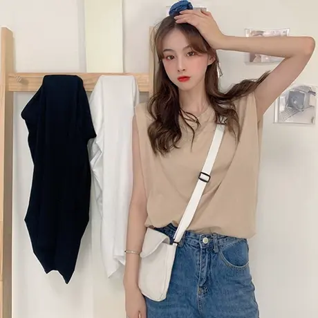 吊带坎肩运动背心无袖t恤女夏外穿韩版蓝球服宽松bf风百搭上衣潮图片