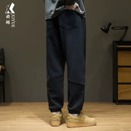 希越纯棉超柔绒春季男士束脚卫裤加绒加厚美式工装休闲保暖长裤子图片