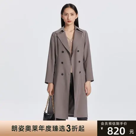朗姿春新款西装领风衣中长款优雅纯色通勤百搭商场同款风衣图片