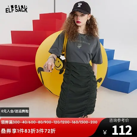 【新款】妖精的口袋t袖拼接包臀连衣裙女2022春季显瘦设计感裙子商品大图