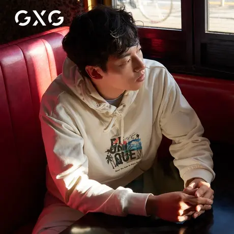 【新款】GXG男装 秋季慵懒休闲印花情侣卫衣男连帽GB131050A商品大图