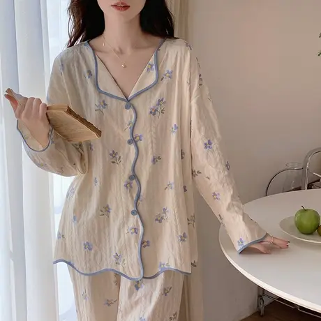 南极人睡衣女士春秋2023新款长袖长裤大码可外穿家居服套装少女生商品大图