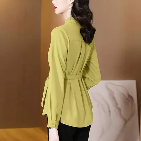 纯色长袖衬衫女2023春秋装新款时尚高级感大码修身显瘦遮肚子衬衣商品大图