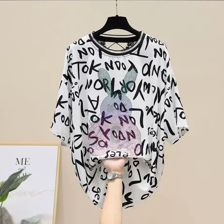 雪纺短袖T恤女装女士宽松2023年新款夏装夏季中长款薄款上衣服潮商品大图