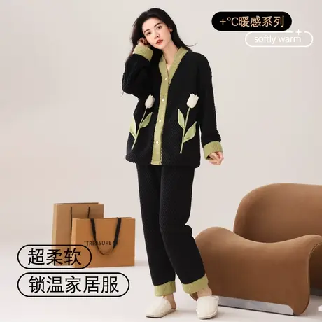 猫人睡衣女秋冬季2023新款珊瑚绒加绒加厚法兰绒少女士家居服套装商品大图