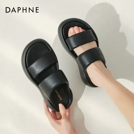 达芙妮黑色凉鞋女款2025新款夏季配裙子休闲鞋女厚底拖鞋女夏外穿图片
