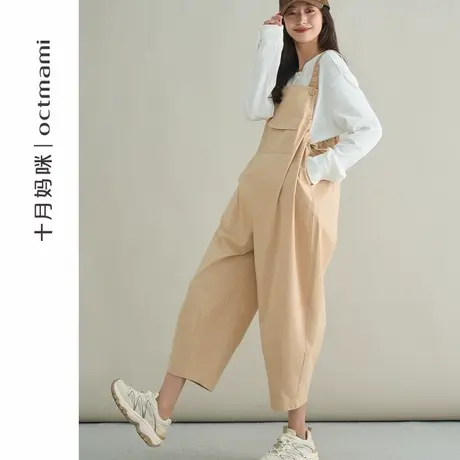 十月妈咪孕妇气球背带裤春秋新款外穿宽松阔腿小个子大码托腹裤商品大图