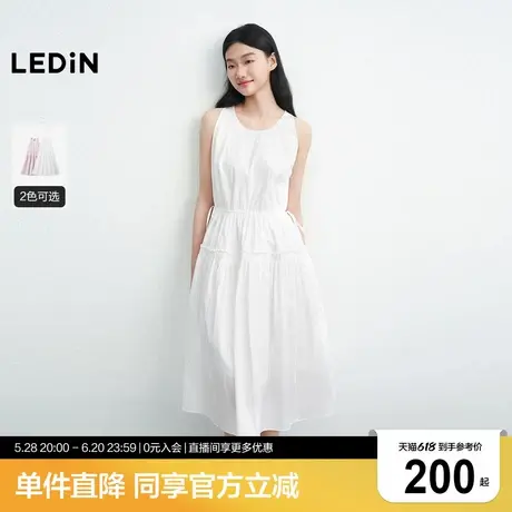乐町蝴蝶结绑带设计连衣裙女2025年夏季新款棉锦微皱衬衫料裙子商品大图
