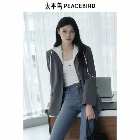 【商场同款】太平鸟女装2024年秋季新款假两件拼接西装A1BAE3385图片