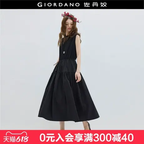 设计师款佐丹奴无袖裙女夏季新款拼接收腰圆领背心连衣裙18465811图片
