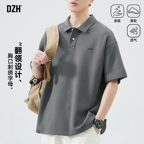 男士深灰色短袖polo衫男重磅高级感夏季男装2025新款美式刺绣上衣商品大图
