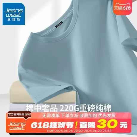 GV真维斯短袖男t恤2024夏季新款男士潮流重磅宽松大码圆领体恤衫B商品大图