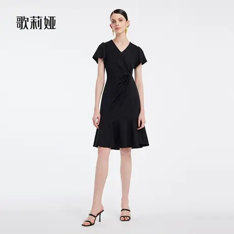 歌莉娅小个子连衣裙夏装女针织显瘦通勤天丝黑色裙子1B5C4H41A商品大图