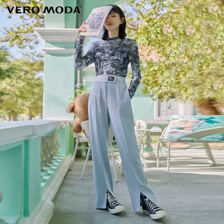 Vero Moda奥莱夏季清仓百搭裤脚前开叉显瘦西装直筒长裤子女流行图片