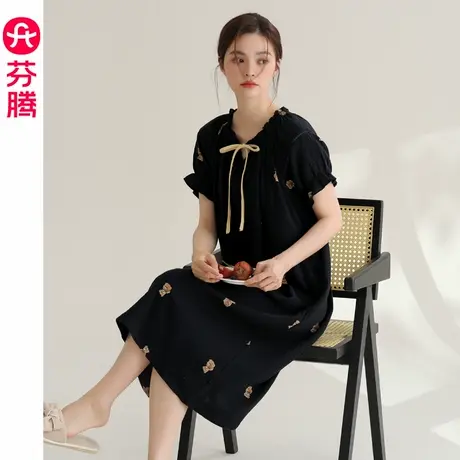 清仓芬腾小个子黑色连衣裙子女春秋2024新款长裙夏季短袖睡衣裙子商品大图