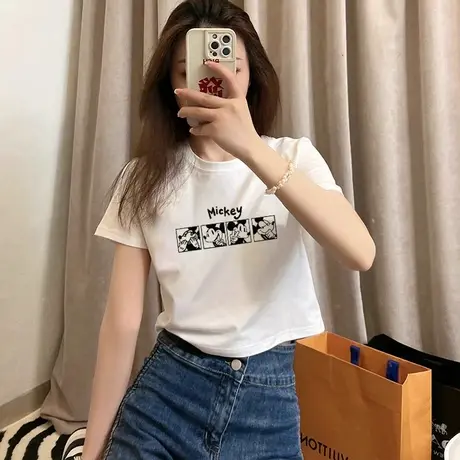 2025年新款法式夏季显瘦短款显白上衣女白色小众露脐短袖百搭t恤图片