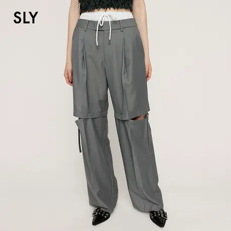 【慧姐专享】SLY 职场海妖风双腰头破洞直筒休闲裤030HAM31-0661图片