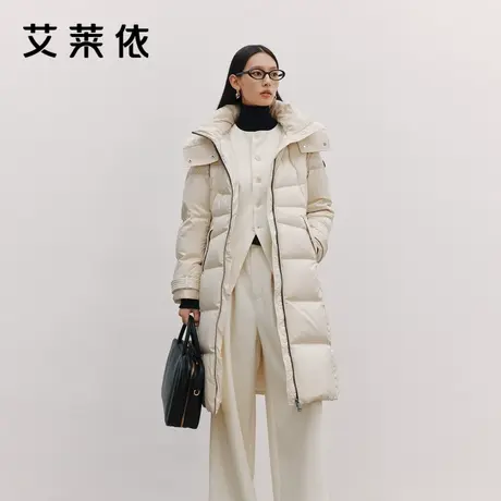 艾莱依致感系列羽绒服新款摩登时尚气质系带收腰连帽通勤上班外套商品大图