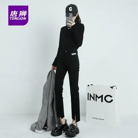 唐狮设计毛边直筒烟管裤百搭韩系小众小个子九分微开叉牛仔裤AX商品大图