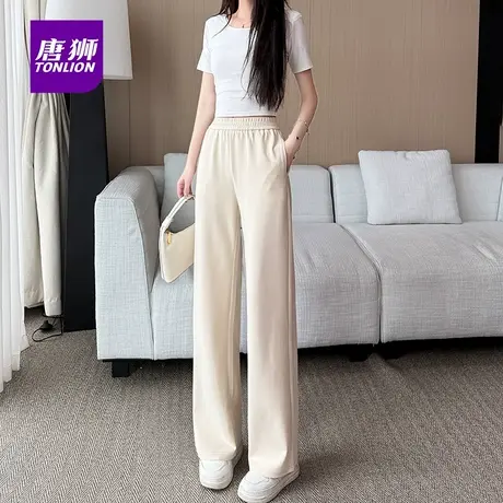 唐狮女装秋款窄版阔腿裤女垂感欧棉绒运动休闲拖裤地香蕉直筒裤AX商品大图