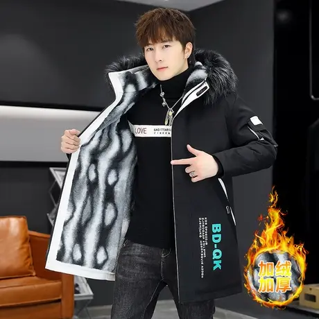 冬季男士棉衣中长款加绒加厚棉袄外套潮流休闲羊羔绒派克羽绒棉服商品大图