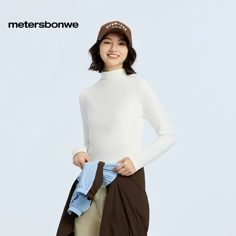 美特斯邦威T恤女士2025秋季新款小高领舒适柔软修身打底长袖体恤图片