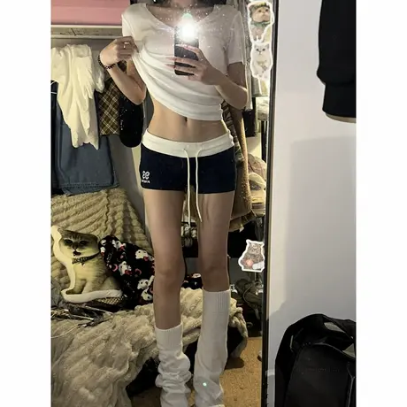 美式辣妹撞色低腰运动短裤女夏季2025新款外穿居家休闲三分热裤子商品大图