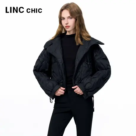 LINC金羽杰2025年秋季新款大翻领羽绒服造型感羽绒夹克外套女021Y商品大图