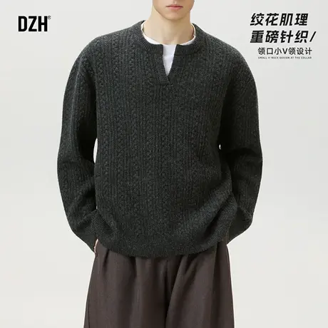 男士肌理感重磅V领毛衣男复古老钱风2025新款秋冬含绵羊毛针织衫商品大图