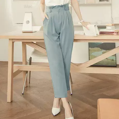 桔熊春夏季通勤西装裤子女纯色气质花苞高腰修身长裤大码BA7010图片