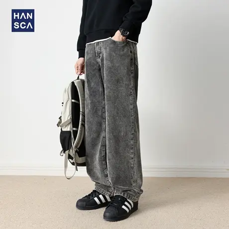 hansca复古水洗重磅灯芯绒休闲裤男2025新款秋季宽松直筒纯棉长裤商品大图