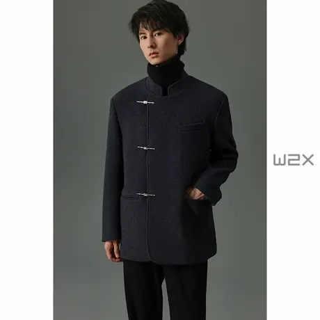 w2x2024冬季新款新中式盘扣羊毛呢大衣男短款外套设计感妮子上衣商品大图