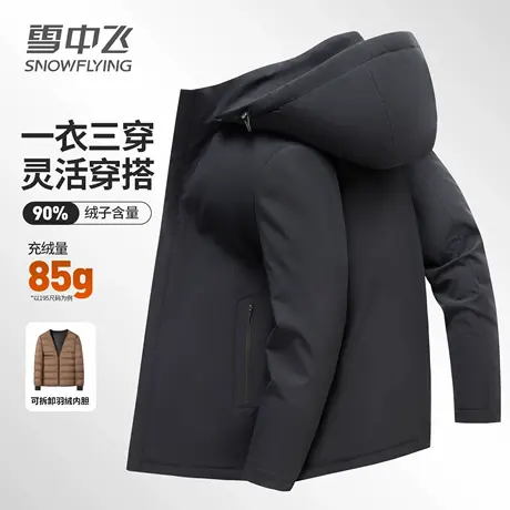 雪中飞男士羽绒服短款冬季可脱卸帽中年商务牛奶丝保暖防风外套男商品大图