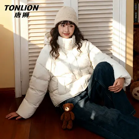 唐狮白色羽绒服女款冬季2026新款小个子加绒加厚保暖连帽棉袄女VB图片