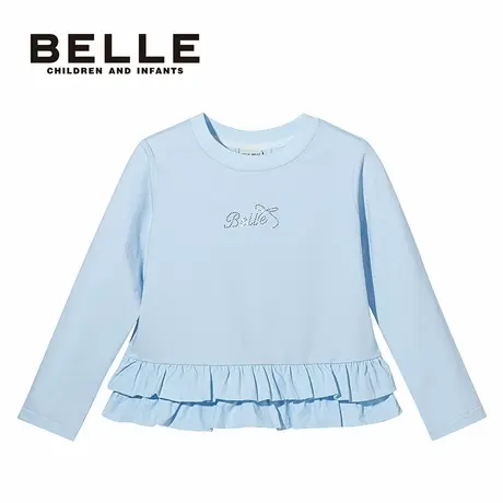 百丽童装儿童内搭T恤时尚洋气圆领2026春季女童印花衬衣长袖上衣图片