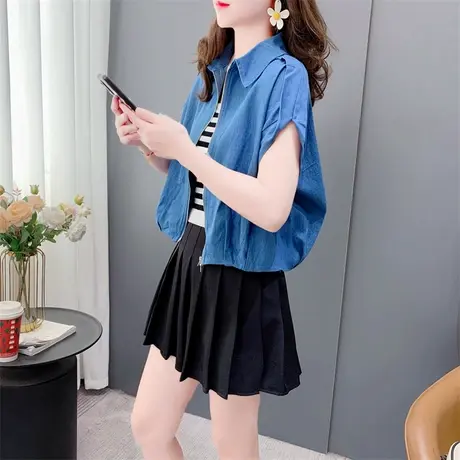 小个子短袖牛仔衬衫外套女夏季2023新款韩版宽松洋气休闲百搭上衣商品大图