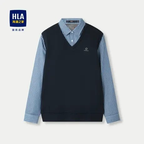 HLA/海澜之家加绒加厚针织衫2023秋冬新款双领撞色字母保暖毛衣男商品大图