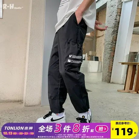 Radiohead工装束腿裤男潮牌宽松2021秋冬滑面黑色休闲长裤子显瘦商品大图