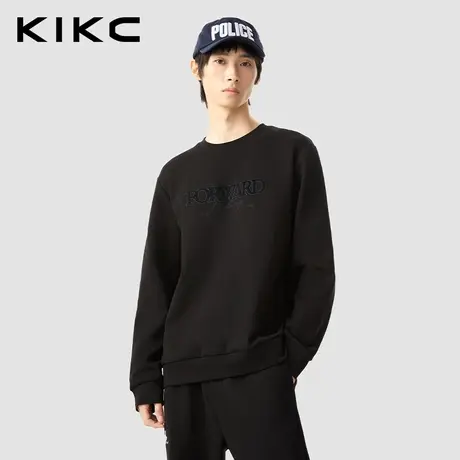 kikc卫衣男2023秋季新款商场同款字母贴布绣宽松潮流简约黑色卫衣图片
