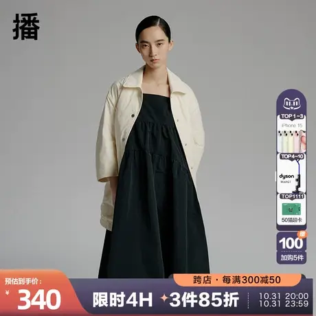 播秋季新款肩带可系抽褶拼接复古文艺背带连衣裙女BDPLD图片
