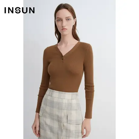 恩裳商场同款羊毛V领打底衫时尚显瘦修身美拉德毛针织衫女商品大图